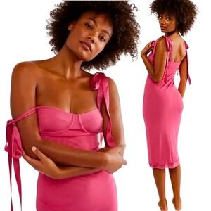 Free People Intimately NWT Raspberry Bustier Slip Dress Midi Tie Straps Med